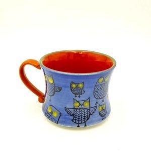 *OWL MUG*PIER ONE* HAND PAINTED*CERAMIC/STONEWARE